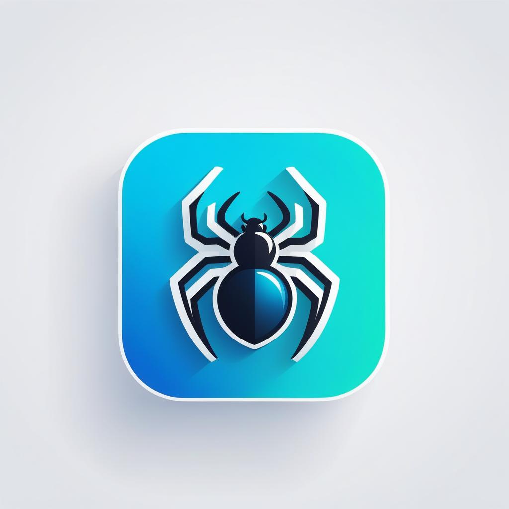  rounded edges square mobile app logo design, flat vector, minimalistic, icon of spider