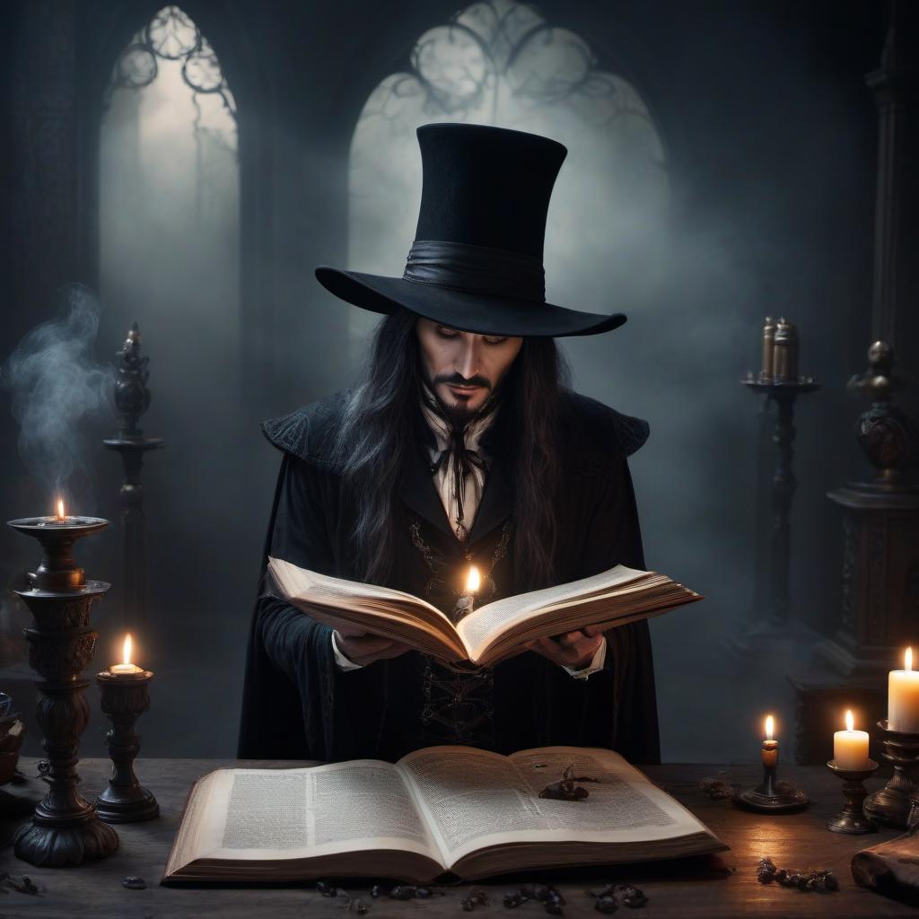  macabre style The magician tears out a page with a spell. . dark, gothic, grim, haunting, highly detailed hyperrealistic, full body, detailed clothing, highly detailed, cinematic lighting, stunningly beautiful, intricate, sharp focus, f/1. 8, 85mm, (centered image composition), (professionally color graded), ((bright soft diffused light)), volumetric fog, trending on instagram, trending on tumblr, HDR 4K, 8K