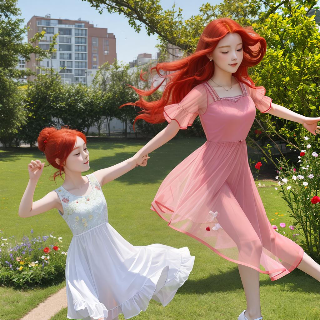  masterpiece, best quality, red hair girl wearing a summer dress dancing, transparent background