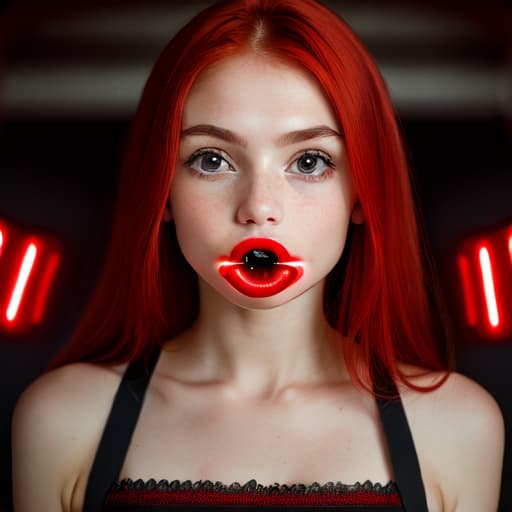  photorealistic, high resolution, cute young video star having in xxx video, with in mouth,, red black red hair, putting in mouth,, no clothes, perfect shape, perfect facial features and body, serene eyes, gentle eyebrows, sharp focus, high resolution professional super resolution full length photo, red LED lights, 4k uhd, perfectly detailed symmetrical face, anatomically correct body, perfect hands, f/1.4, 15mm, perfect reality