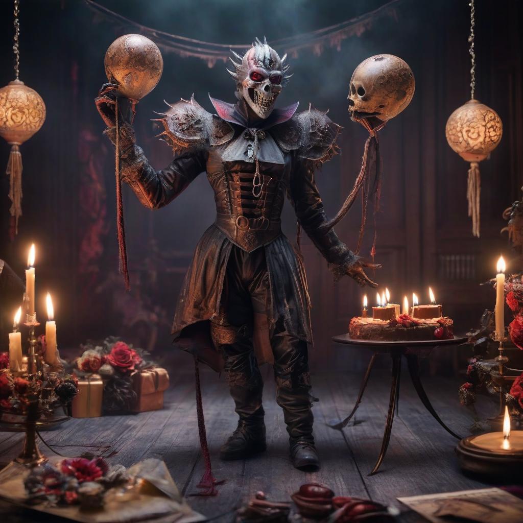  "Happy Birthday horror style 80s greeting card" hyperrealistic, full body, detailed clothing, highly detailed, cinematic lighting, stunningly beautiful, intricate, sharp focus, f/1. 8, 85mm, (centered image composition), (professionally color graded), ((bright soft diffused light)), volumetric fog, trending on instagram, trending on tumblr, HDR 4K, 8K