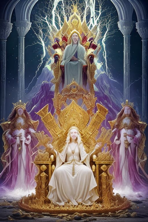  “At once I was in the Spirit, and there before me was a throne in heaven with someone sitting on it. And the one who sat there had the appearance of jasper and ruby. A rainbow that shone like an emerald encircled the throne. Surrounding the throne were twenty-four other thrones, and seated on them were twenty-four elders. They were dressed in white and had crowns of gold on their heads. From the throne came flashes of lightning, rumblings and peals of thunder. In front of the throne, seven lamps were blazing. These are the seven spirits of God. Also in front of the throne there was what looked like a sea of glass, clear as crystal. In the center, around the throne, were four living creatures, and they were covered with eyes, in front and 