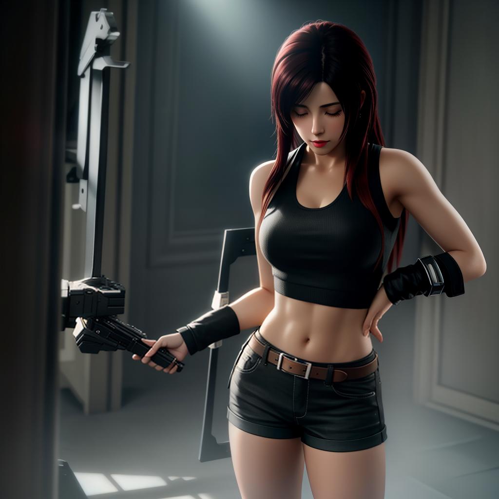  , Tifa Lockhart 3D character, hyperrealistic, high quality, highly detailed, cinematic lighting, intricate, sharp focus, f/1. 8, 85mm, (centered image composition), (professionally color graded), ((bright soft diffused light)), volumetric fog, trending on instagram, HDR 4K, 8K