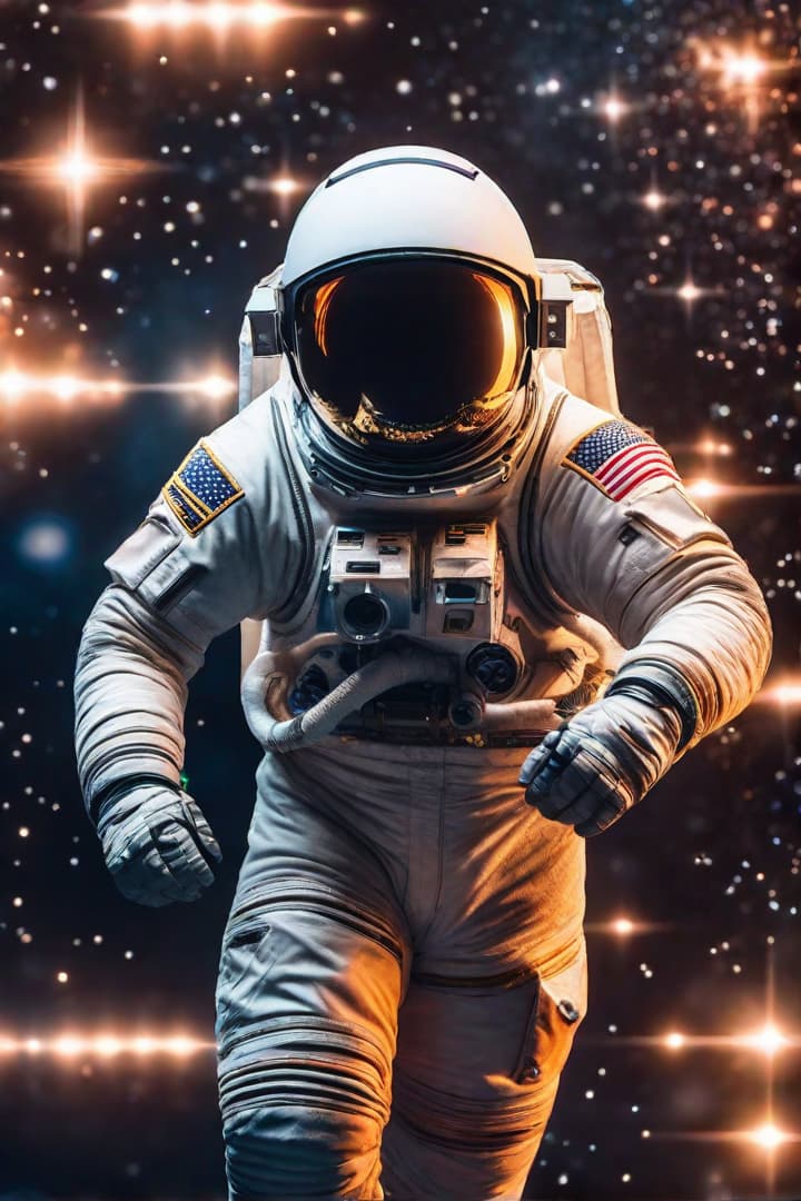  Create an image of an astronaut floating through space, waving cheerfully at viewers. The astronaut is in a vibrant, star filled expanse, with distant galaxies and nebulae adding color to the scene. The astronaut's suit is detailed, reflecting light from a nearby star, and their wave is friendly and inviting. hyperrealistic, full body, detailed clothing, highly detailed, cinematic lighting, stunningly beautiful, intricate, sharp focus, f/1. 8, 85mm, (centered image composition), (professionally color graded), ((bright soft diffused light)), volumetric fog, trending on instagram, trending on tumblr, HDR 4K, 8K