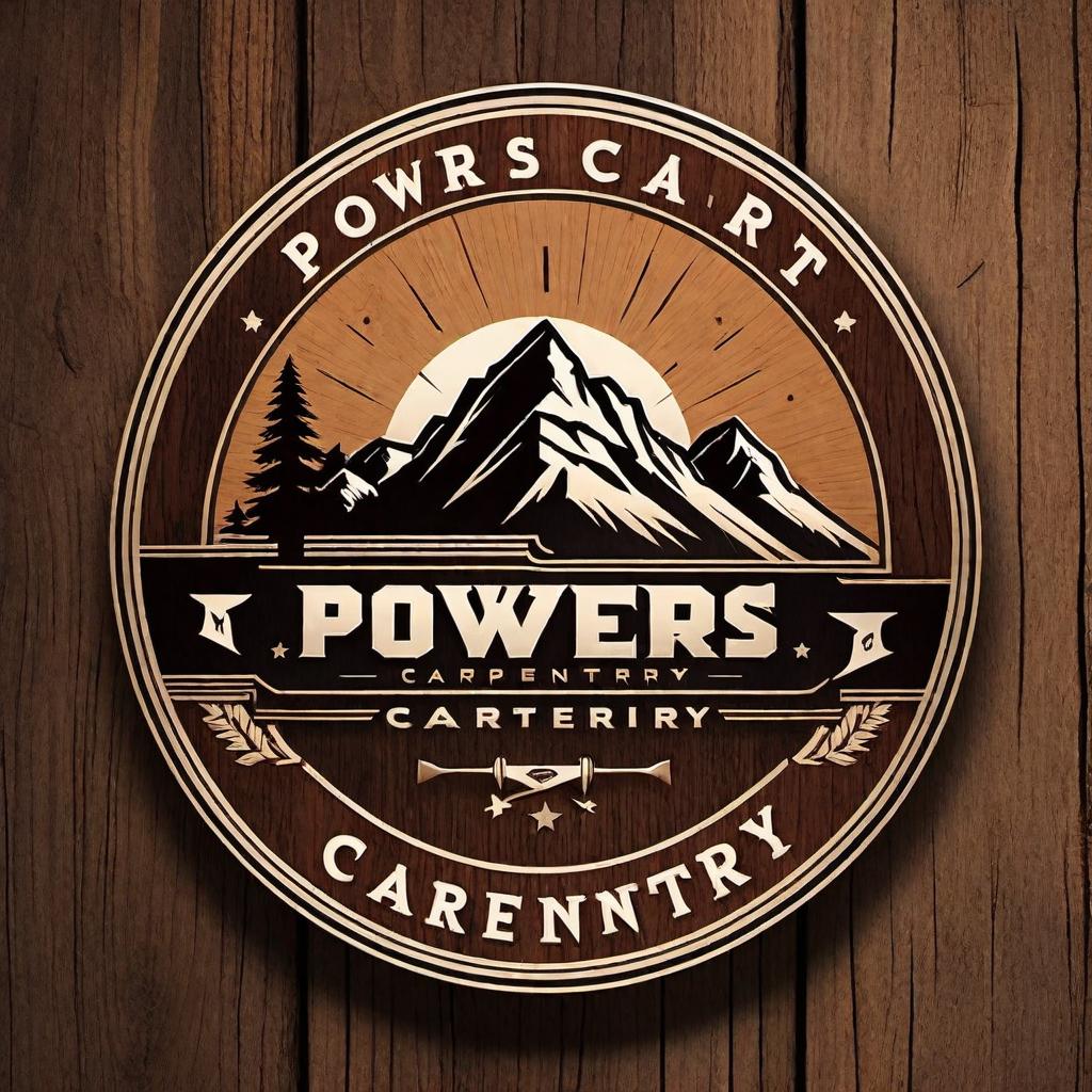  Design a logo for 'Powers Carpentry', located in the mountains of Northern California. The logo should convey quality custom carpentry with touches of rustic feeling. Include elements such as stylized mountains, woodworking tools, and wooden textures, while maintaining a professional and artisanal look suitable for a carpentry business. hyperrealistic, full body, detailed clothing, highly detailed, cinematic lighting, stunningly beautiful, intricate, sharp focus, f/1. 8, 85mm, (centered image composition), (professionally color graded), ((bright soft diffused light)), volumetric fog, trending on instagram, trending on tumblr, HDR 4K, 8K