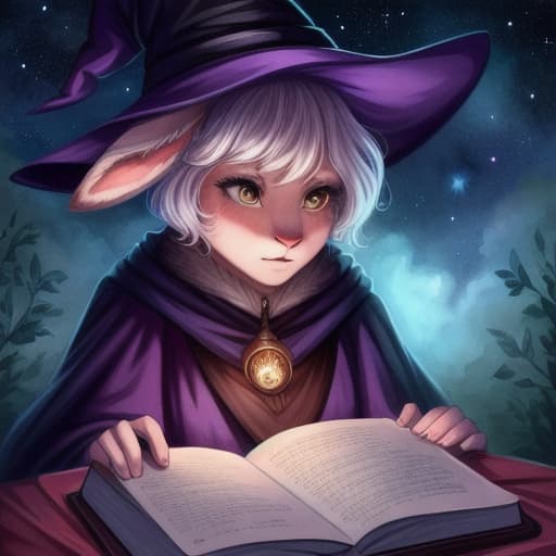  watercolor, storybook, child-book, witch, A girl in a purple hat comforting a scared rabbit under a starry sky, characters include: girl in purple hat, scared rabbit, starry sky, best quality, very detailed, high resolution, sharp, sharp image hyperrealistic, full body, detailed clothing, highly detailed, cinematic lighting, stunningly beautiful, intricate, sharp focus, f/1. 8, 85mm, (centered image composition), (professionally color graded), ((bright soft diffused light)), volumetric fog, trending on instagram, trending on tumblr, HDR 4K, 8K
