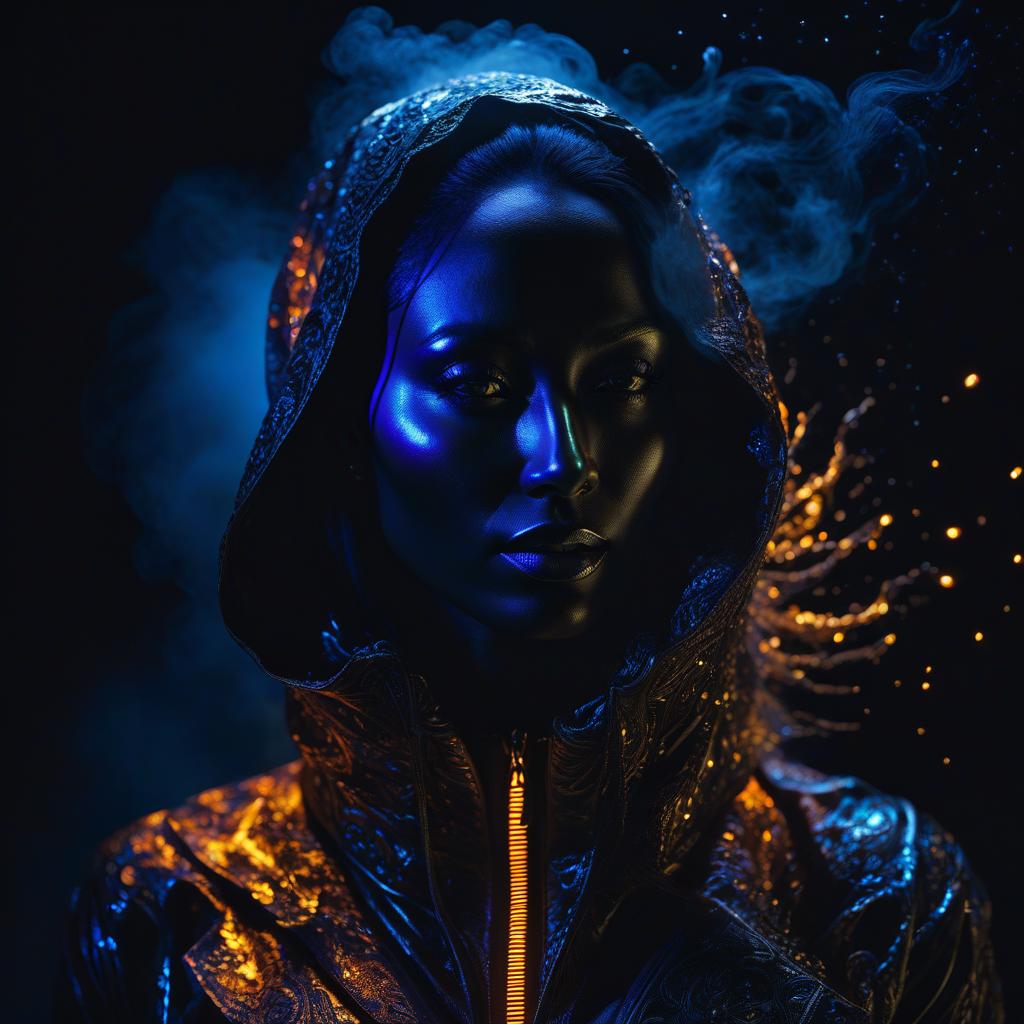  visual art painting of a womans face, black light, bioluminescent, fluorescent, silhouette, Inkstains, 4K HDR, 4k hyperrealistic, full body, detailed clothing, highly detailed, cinematic lighting, stunningly beautiful, intricate, sharp focus, f/1. 8, 85mm, (centered image composition), (professionally color graded), ((bright soft diffused light)), volumetric fog, trending on instagram, trending on tumblr, HDR 4K, 8K