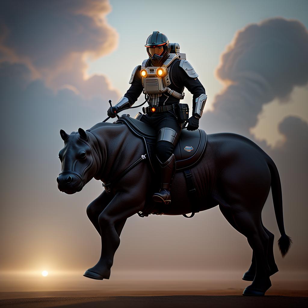  Man with jetpack ""riding a hippopotamus""  mars, steampunk, hippopotamus , hyperrealistic, high quality, highly detailed, cinematic lighting, intricate, sharp focus, f/1. 8, 85mm, (centered image composition), (professionally color graded), ((bright soft diffused light)), volumetric fog, trending on instagram, HDR 4K, 8K