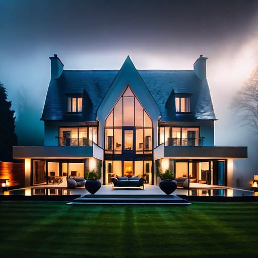  Luxurious house hyperrealistic, full body, detailed clothing, highly detailed, cinematic lighting, stunningly beautiful, intricate, sharp focus, f/1. 8, 85mm, (centered image composition), (professionally color graded), ((bright soft diffused light)), volumetric fog, trending on instagram, trending on tumblr, HDR 4K, 8K