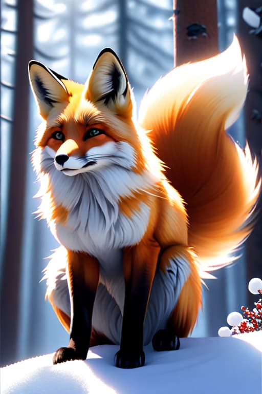  2, Fox, white, cute, 9 tails, meditating, snowy forest, hyperrealistic, full body, detailed clothing, highly detailed, cinematic lighting, stunningly beautiful, intricate, sharp focus, f/1. 8, 85mm, (centered image composition), (professionally color graded), ((bright soft diffused light)), volumetric fog, trending on instagram, trending on tumblr, HDR 4K, 8K