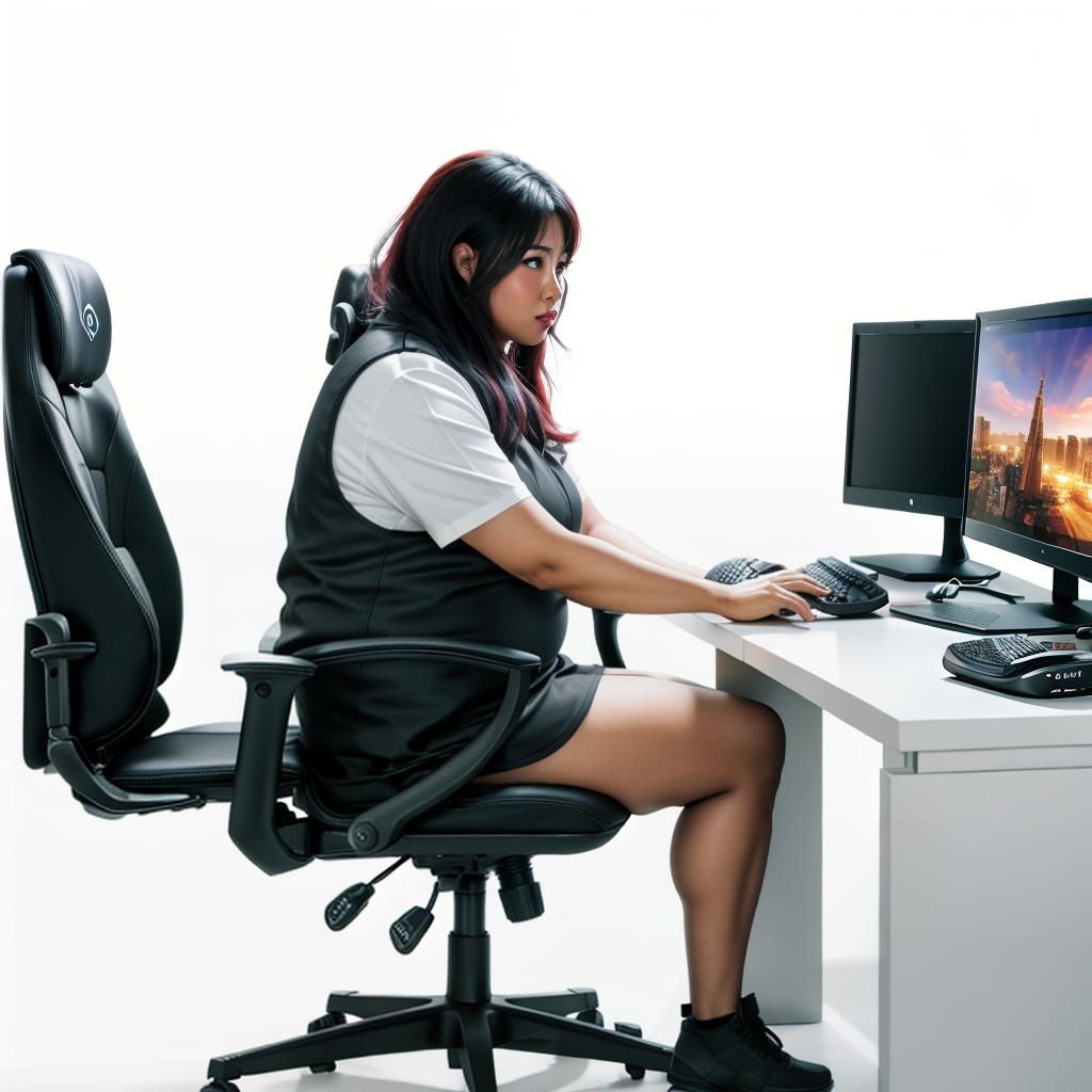  raccoon sitting in gaming chair front a computer on desktop, ((semi anthropomorphic)),(full body), tail, belly, sitting, fat, (chubby), (((white background))), solo, desktop, gaming chair, side view,  [[[clothes]]] hyperrealistic, full body, detailed clothing, highly detailed, cinematic lighting, stunningly beautiful, intricate, sharp focus, f/1. 8, 85mm, (centered image composition), (professionally color graded), ((bright soft diffused light)), volumetric fog, trending on instagram, trending on tumblr, HDR 4K, 8K