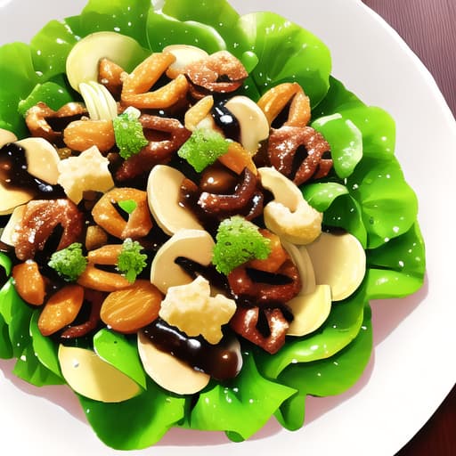  green salad 🥗 with balsamic vinegar and olive oil, toppings with cashew nuts, walnuts