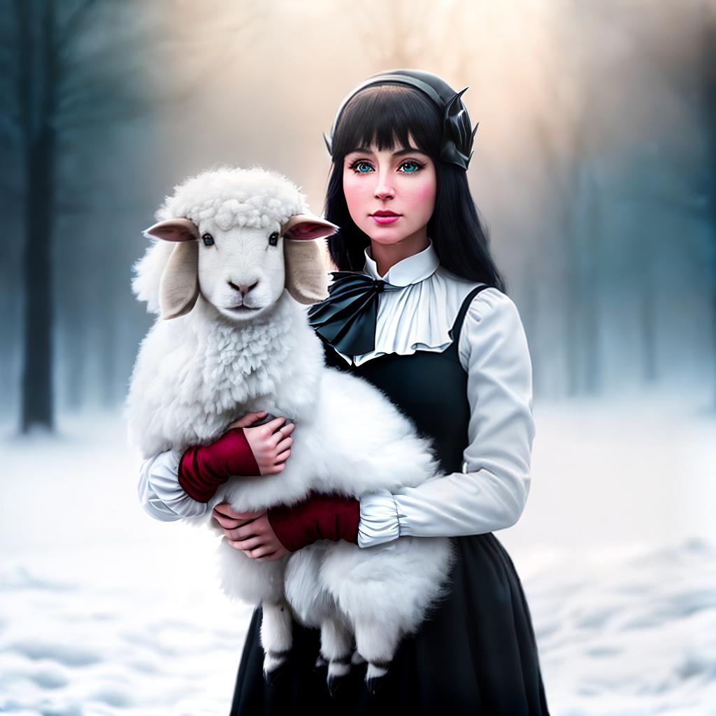  The damsel held a round fluffy sheep in her arms, and on her left and right shoulders sat a small black cat and a white big-eared rabbit. These three   animals instantly made the 's cold exterior much more amusing. ,highly detailed, cinematic lighting, stunningly beautiful, intricate, sharp focus, f1. 8, 85mm, (centered image composition), (professionally color graded), ((bright soft diffused light)), volumetric fog, trending on instagram, trending on tumblr, HDR 4K, 8K