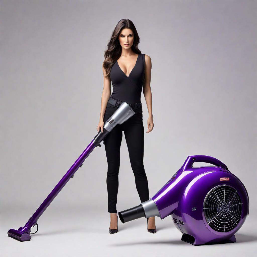  Create an image of a building manual cover for a prototype leaf blower with advanced technology, titled 'STEALTH 9000.' Ensure the prototype design reflects a combination of silver and purple colors, highlighting its sleek appearance and ergonomic features for easy portability. The cover should include the following details: 1. 'STEALTH 9000' should be prominently displayed in a bold, modern font in purple color. 2. The prototype leaf blower should be rendered in a futuristic design, emphasizing a harmonious blend of silver and purple colors to give it a distinct and stylish look. 3. Include visual cues of ease of use and ergonomics, such as a comfortable handle and a compact form factor. 4. The layout should be visually striking, yet clea hyperrealistic, full body, detailed clothing, highly detailed, cinematic lighting, stunningly beautiful, intricate, sharp focus, f/1. 8, 85mm, (centered image composition), (professionally color graded), ((bright soft diffused light)), volumetric fog, trending on instagram, trending on tumblr, HDR 4K, 8K