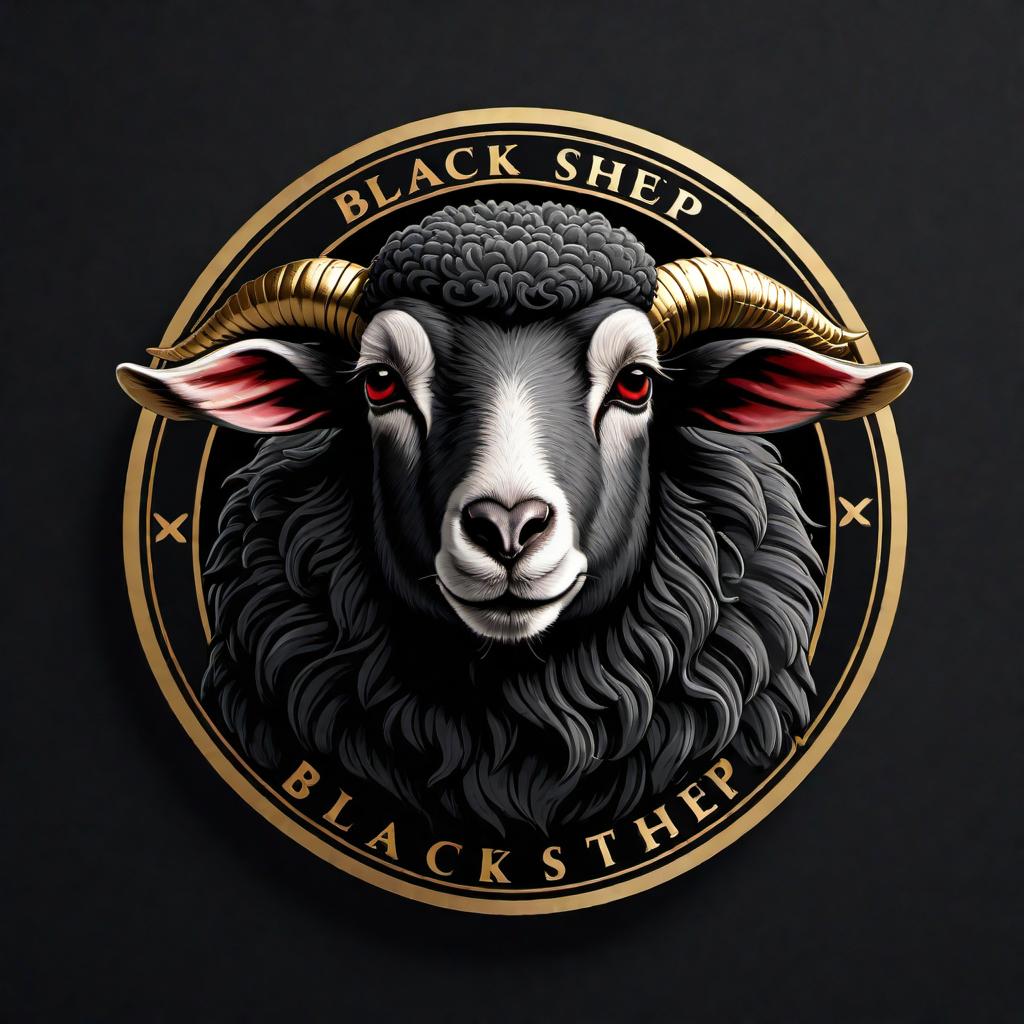  A logo for a cannabis brand called 'Black Sheep'. The design should feature a matte black background, a sheep's head with a gold outline, and red lettering saying 'Stay Moist'. The style should be bold, clean, and commercial, suitable for branding and marketing purposes. hyperrealistic, full body, detailed clothing, highly detailed, cinematic lighting, stunningly beautiful, intricate, sharp focus, f/1. 8, 85mm, (centered image composition), (professionally color graded), ((bright soft diffused light)), volumetric fog, trending on instagram, trending on tumblr, HDR 4K, 8K