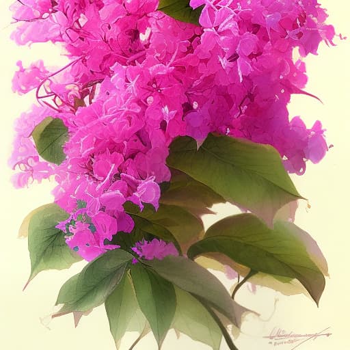 mdjrny-v4 style Bougainvillea close up in watercolor