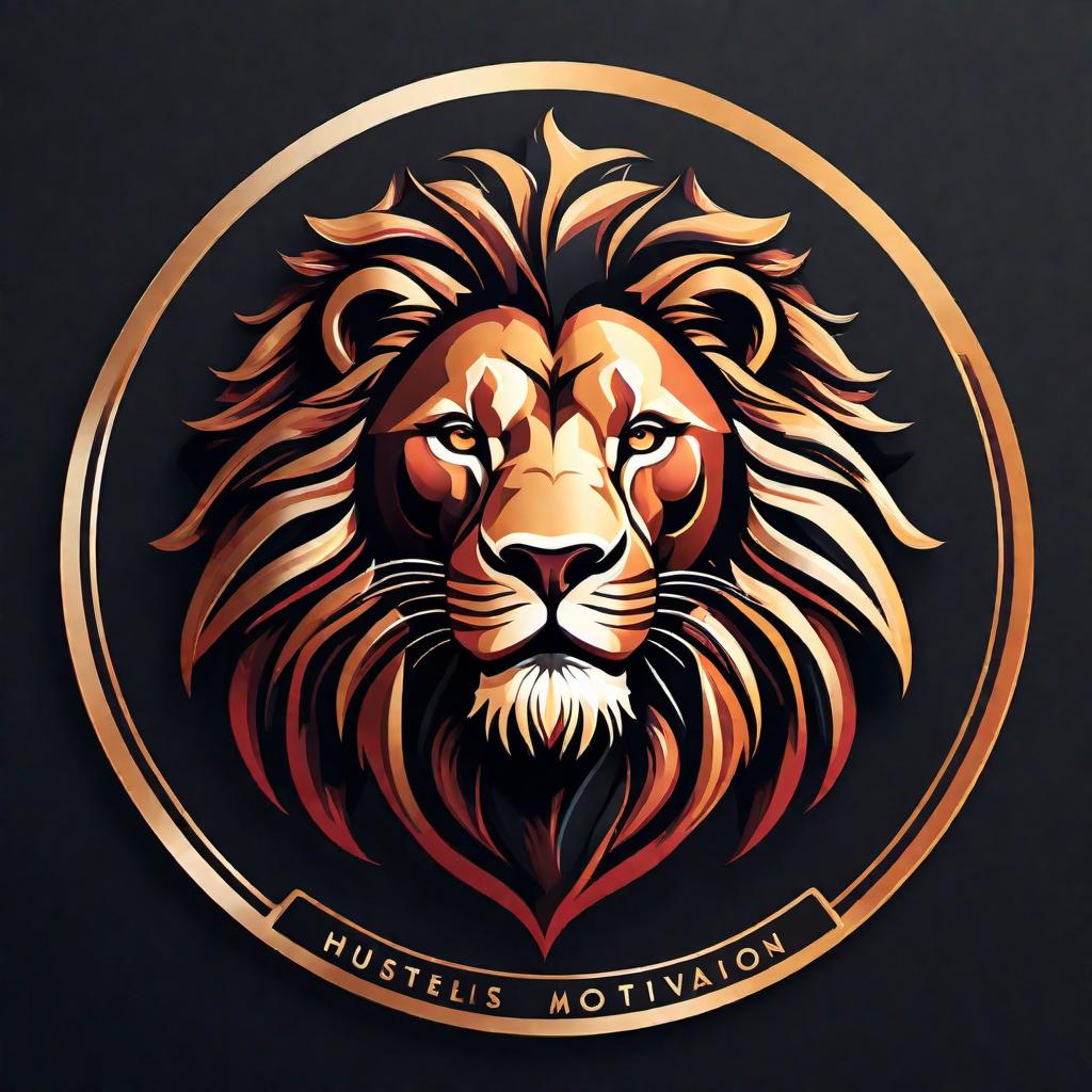  Create a sleek and modern logo featuring the words 'Hustlers Motivation' arranged in a circle around a fierce-looking lion without any additional characters above the lion's head. The design should convey growth, success, and motivation, suitable for social media profiles like TikTok, Instagram, and YouTube, targeting hustlers and those interested in financial success. The color palette should include dark and bold colors like gold, black, and silver, and should incorporate symbols of ambition and achievement such as upward arrows or currency. The font should be futuristic and resonate with a youthful, entrepreneurial audience. hyperrealistic, full body, detailed clothing, highly detailed, cinematic lighting, stunningly beautiful, intricate, sharp focus, f/1. 8, 85mm, (centered image composition), (professionally color graded), ((bright soft diffused light)), volumetric fog, trending on instagram, trending on tumblr, HDR 4K, 8K