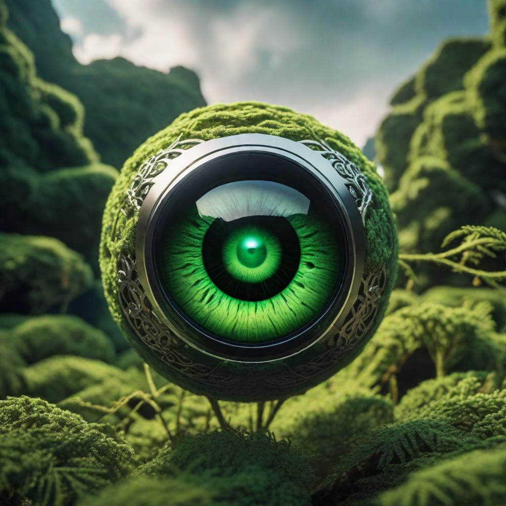  magnificent giant eyeball vision unify bright green matrix eyeball bionic robotic space moon hyperrealistic, full body, detailed clothing, highly detailed, cinematic lighting, stunningly beautiful, intricate, sharp focus, f/1. 8, 85mm, (centered image composition), (professionally color graded), ((bright soft diffused light)), volumetric fog, trending on instagram, trending on tumblr, HDR 4K, 8K