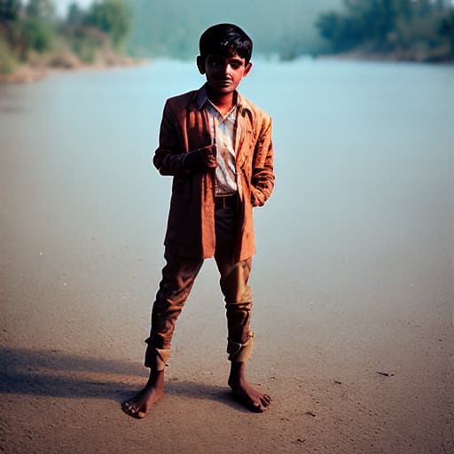 analog style a Indian boy stand with his bubble 