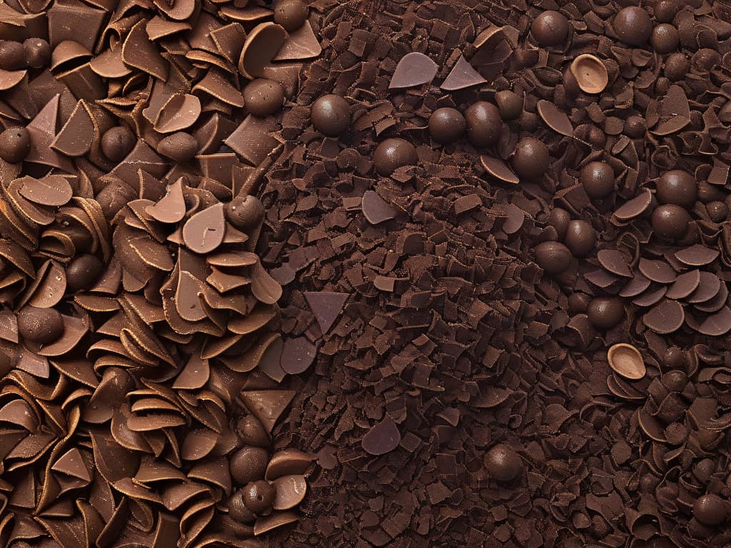  An ultradetailed closeup image of a variety of chocolate chips and chocolate coverings arranged in a perfect gradient from dark to milk to white chocolate, showcasing their different shapes, sizes, and textures. The photo captures the intricate details and glossy textures of each chip, highlighting the contrast between the rich tones of the chocolate against a simple, elegant background to create a visually striking and minimalist composition. hyperrealistic, full body, detailed clothing, highly detailed, cinematic lighting, stunningly beautiful, intricate, sharp focus, f/1. 8, 85mm, (centered image composition), (professionally color graded), ((bright soft diffused light)), volumetric fog, trending on instagram, trending on tumblr, HDR 4K, 8K