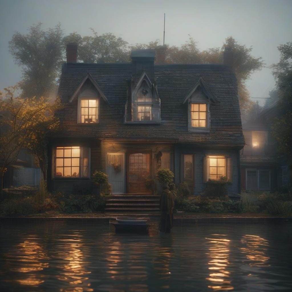  Apartment, flooded with water, no people. hyperrealistic, full body, detailed clothing, highly detailed, cinematic lighting, stunningly beautiful, intricate, sharp focus, f/1. 8, 85mm, (centered image composition), (professionally color graded), ((bright soft diffused light)), volumetric fog, trending on instagram, trending on tumblr, HDR 4K, 8K