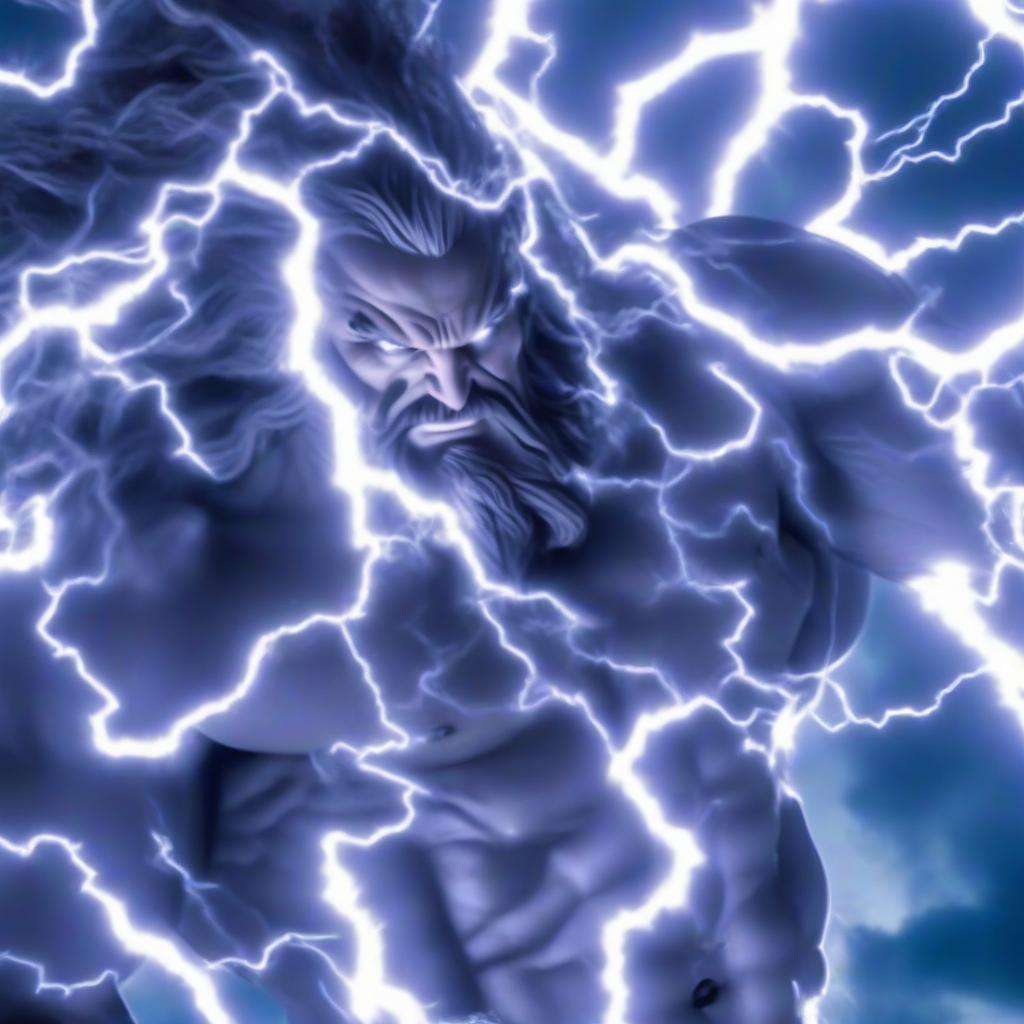  hyperrealistic art Zeus' lightning. . extremely high resolution details, photographic, realism pushed to extreme, fine texture, incredibly lifelike hyperrealistic, full body, detailed clothing, highly detailed, cinematic lighting, stunningly beautiful, intricate, sharp focus, f/1. 8, 85mm, (centered image composition), (professionally color graded), ((bright soft diffused light)), volumetric fog, trending on instagram, trending on tumblr, HDR 4K, 8K