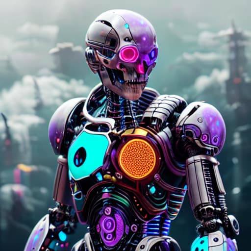 a photo of ddfusion style A skull shaped robot with blue eyes hyperrealistic, full body, detailed clothing, highly detailed, cinematic lighting, stunningly beautiful, intricate, sharp focus, f/1. 8, 85mm, (centered image composition), (professionally color graded), ((bright soft diffused light)), volumetric fog, trending on instagram, trending on tumblr, HDR 4K, 8K