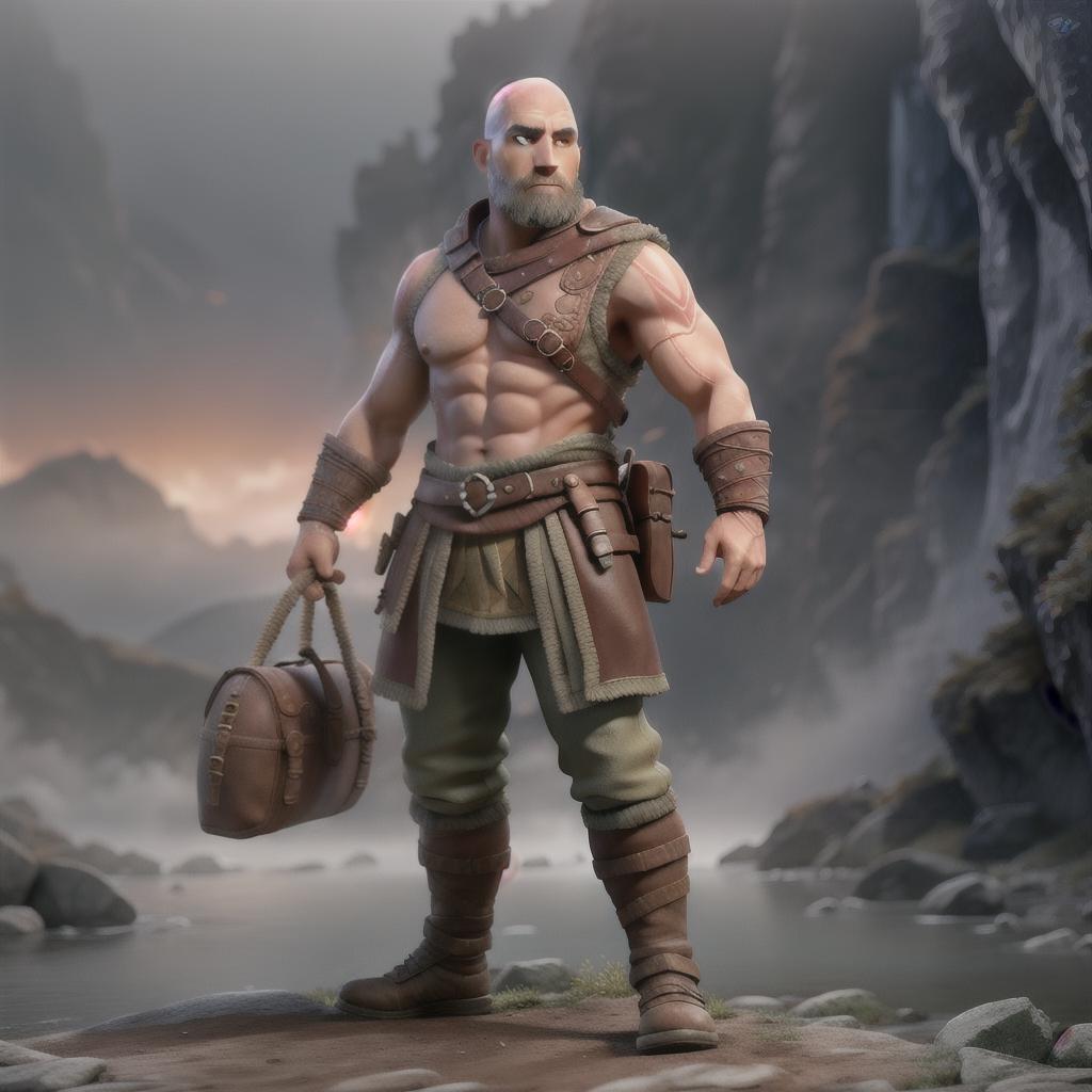  God of war hyperrealistic, full body, detailed clothing, highly detailed, cinematic lighting, stunningly beautiful, intricate, sharp focus, f/1. 8, 85mm, (centered image composition), (professionally color graded), ((bright soft diffused light)), volumetric fog, trending on instagram, trending on tumblr, HDR 4K, 8K