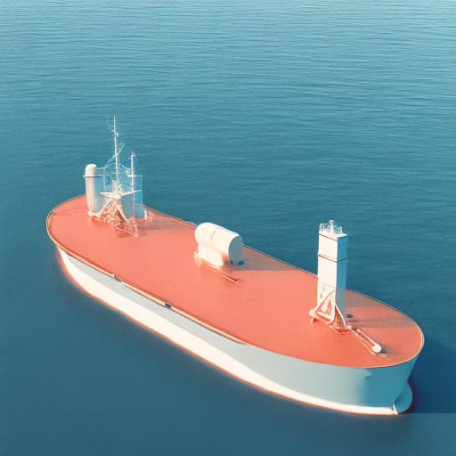 analog style Animation of an LNG-fueled ship on calm waters. Close-up of the tank sections
