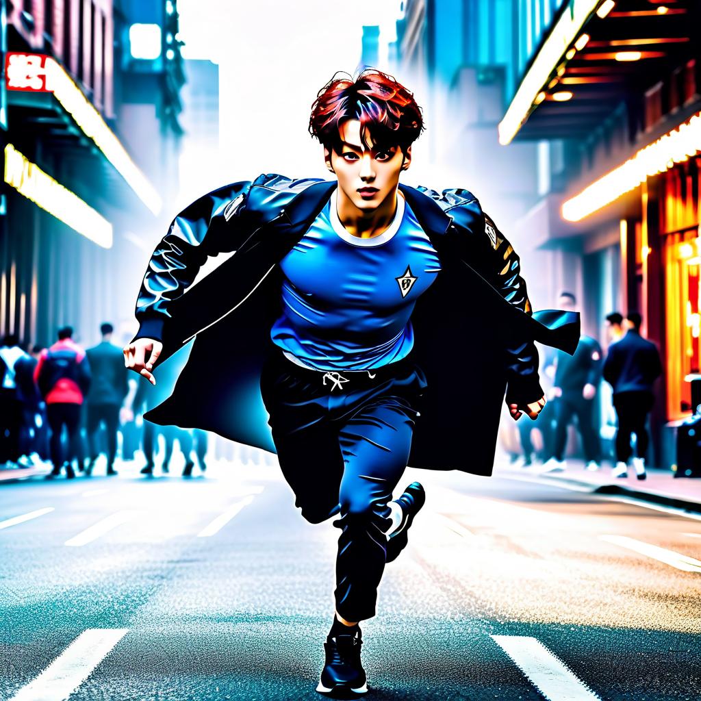  HDR photo of Jeon Jungkook run . High dynamic range, vivid, rich details, clear shadows and highlights, realistic, intense, enhanced contrast, highly detailed hyperrealistic, full body, detailed clothing, highly detailed, cinematic lighting, stunningly beautiful, intricate, sharp focus, f/1. 8, 85mm, (centered image composition), (professionally color graded), ((bright soft diffused light)), volumetric fog, trending on instagram, trending on tumblr, HDR 4K, 8K