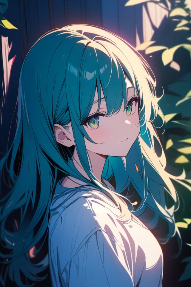  a beautiful blue haired girl,long messy hair,ultra detailed,best shadow,beautiful detailed deep green eyes,cute and beautiful face,shy smile,white shirt,upper body view,colorful,(masterpiece:1.2),(best quality:1.2),detailed background,high contrast,(best illumination,an extremely delicate and beautiful),((cinematic light)),hyper detail,dramatic light,intricate details,8k,anime,very aesthetic,, masterpiece, best quality,8k,ultra detailed,high resolution,an extremely delicate and beautiful,hyper detail