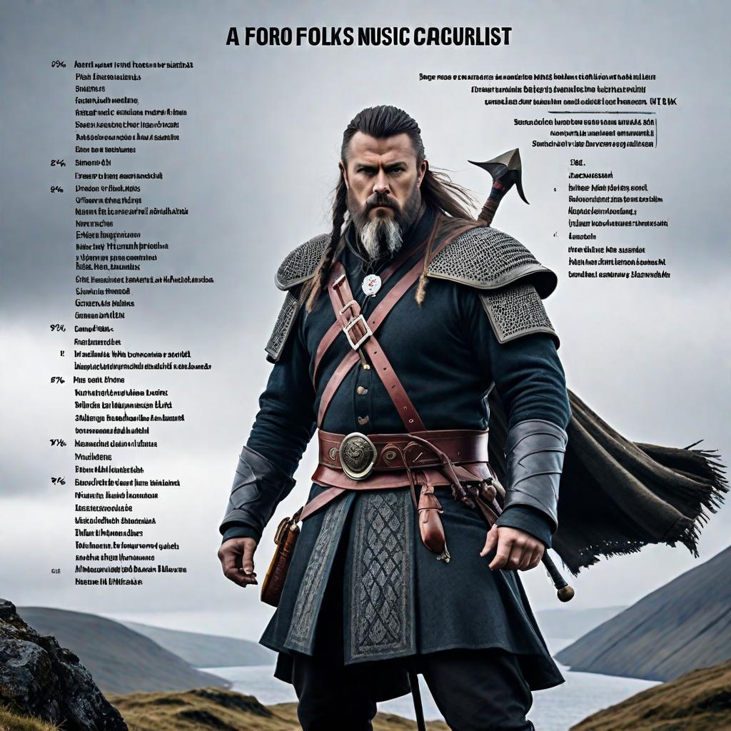  Picture a person whose music list consists of 1% of dark folk genre, 1% of faroese pop genre, 3% of scorecore genre, 3% of slavic folk metal genre, 1% of soundtrack genre, 1% of canadian soundtrack genre, 1% of folk metal genre, 6% of nordic folk genre, 9% of medieval folk genre, 1% of polish metal genre, 7% of hurdy gurdy genre, 1% of polish folk metal genre, 21% of viking folk genre, 1% of folkmusik genre, 1% of fantasy genre, 3% of medieval rock genre, 1% of dungeon synth genre, 1% of british soundtrack genre, 23% of rune folk genre, 1% of faroese indie genre, 1% of norwegian indie genre, 1% of video game music genre, 1% of melancholia genre. This person's style should reflect all the music genres he listens to, from more to less, depend hyperrealistic, full body, detailed clothing, highly detailed, cinematic lighting, stunningly beautiful, intricate, sharp focus, f/1. 8, 85mm, (centered image composition), (professionally color graded), ((bright soft diffused light)), volumetric fog, trending on instagram, trending on tumblr, HDR 4K, 8K