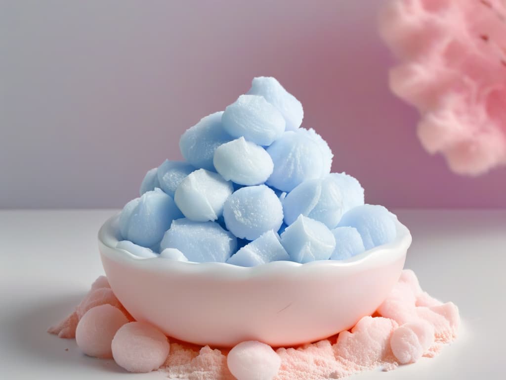  An ultradetailed closeup image of a delicate crystal of Maldon sea salt perched on a mound of fluffy pastel pink cotton candy, showcasing the contrast between the coarse, natural texture of the salt and the ethereal, sugary sweetness of the candy. The soft, natural light illuminates the scene, emphasizing the intricate details of the salt crystal and the airy fluffiness of the cotton candy, creating a visually stunning and captivating composition that evokes a sense of sophistication and indulgence in the world of sweet baking. hyperrealistic, full body, detailed clothing, highly detailed, cinematic lighting, stunningly beautiful, intricate, sharp focus, f/1. 8, 85mm, (centered image composition), (professionally color graded), ((bright soft diffused light)), volumetric fog, trending on instagram, trending on tumblr, HDR 4K, 8K