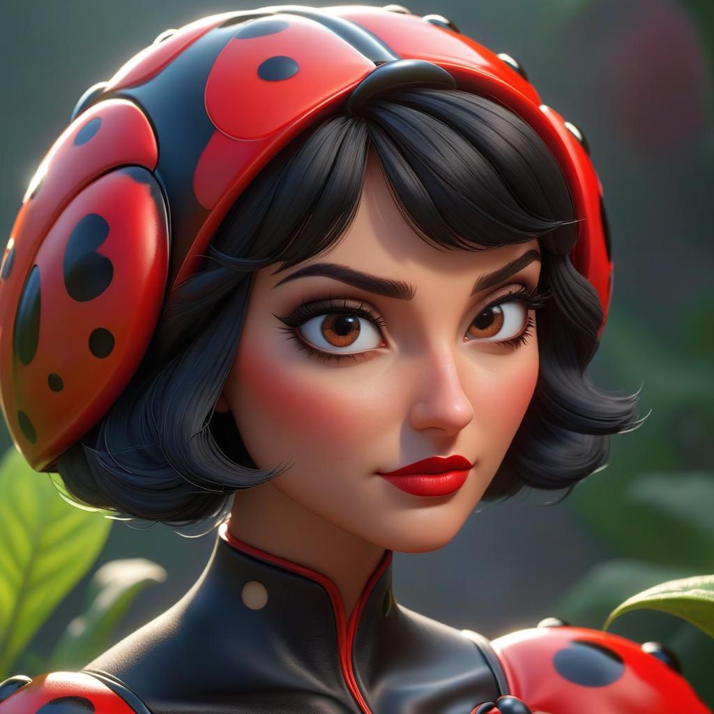  The character is Lady Bug from the cartoon "Lady Bug". hyperrealistic, full body, detailed clothing, highly detailed, cinematic lighting, stunningly beautiful, intricate, sharp focus, f/1. 8, 85mm, (centered image composition), (professionally color graded), ((bright soft diffused light)), volumetric fog, trending on instagram, trending on tumblr, HDR 4K, 8K