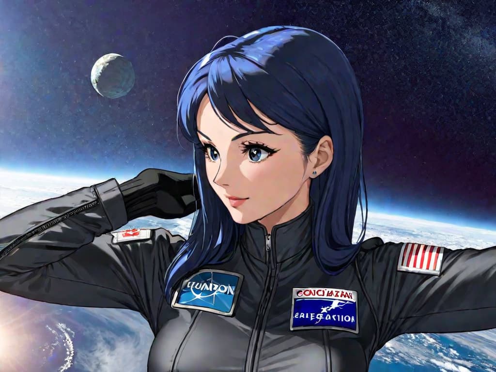  A person at space station wearing space stewardess.