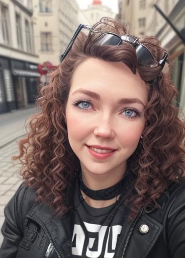 i am a young woman 25 years old with curly brown hair., <lora:gta5artworkdiffusion:1>, hq, hightly detailed, 4k