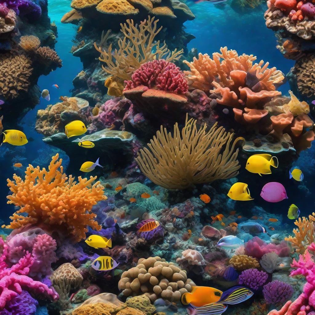  masterpiece, best quality, Most Beautiful in deep sea teeming with vibrant corals, diverse marine life, and enchanting underwater landscapes, full of corals, acrophore, small fishes, anemones, dolphin, various algaes, caves, colorful,all captured in stunning 8k resolution with intricate details.