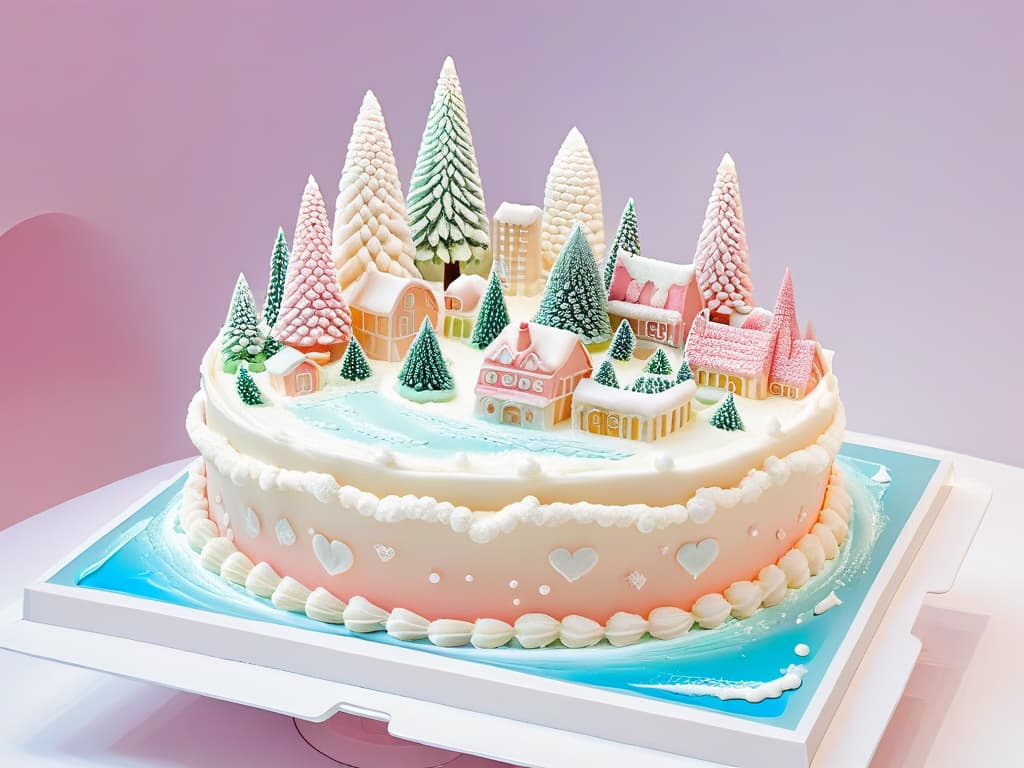  An ultradetailed image of a delicate, intricate sugar sculpture depicting a whimsical edible cityscape. The piece showcases intricate details, from tiny sugary buildings with delicate spires to miniature sugar trees and tiny edible inhabitants going about their day. The pastel color palette adds a touch of whimsy to the scene, and the expert craftsmanship is evident in every sugary detail, inviting viewers to marvel at the fusion of artistry and sweetness. hyperrealistic, full body, detailed clothing, highly detailed, cinematic lighting, stunningly beautiful, intricate, sharp focus, f/1. 8, 85mm, (centered image composition), (professionally color graded), ((bright soft diffused light)), volumetric fog, trending on instagram, trending on tumblr, HDR 4K, 8K