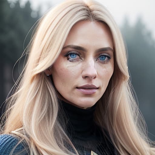  European Woman Blond Hair, big blue eyes, smalltalk nose, Fine Chin, 172cm Talk , 56kg hyperrealistic, full body, detailed clothing, highly detailed, cinematic lighting, stunningly beautiful, intricate, sharp focus, f/1. 8, 85mm, (centered image composition), (professionally color graded), ((bright soft diffused light)), volumetric fog, trending on instagram, trending on tumblr, HDR 4K, 8K