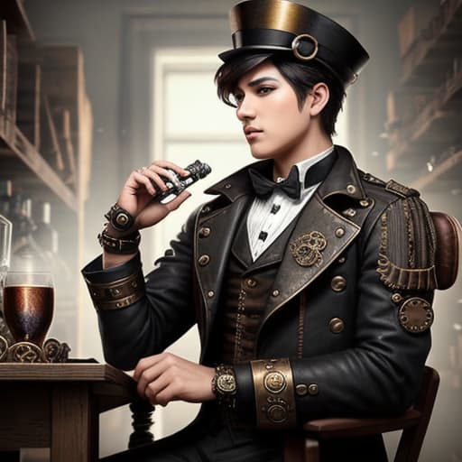  with steampunk elements, stylish, attractive thumbnail for YouTube
