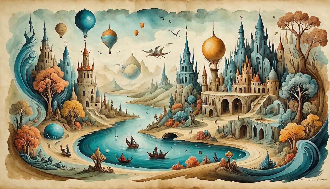  on parchment, surrealism+++, Artist at canvas, each brushstroke creating scenes of past and future, vivid and dynamic, creator, visionary(mysterious, provocative, symbolic,muted color)+++