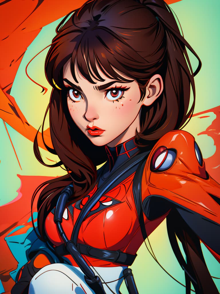  masterpiece, best quality, official art, extremely detailed cg 8k, line art drawing 1 spider woman in her spider man suit with carmel skin and dark brown shoulder length hair with bangs portrait with tuxedo cat . professional, sleek, modern, minimalist, graphic, line art, vector graphics