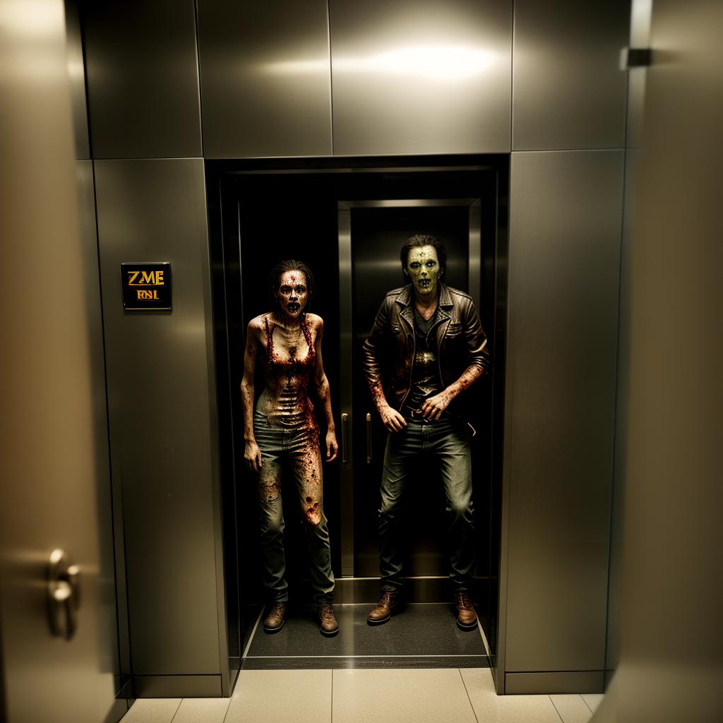  Zombies in a elevator, best quality, masterpiece