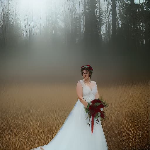 Bride with red flowers hyperrealistic, full body, detailed clothing, highly detailed, cinematic lighting, stunningly beautiful, intricate, sharp focus, f/1. 8, 85mm, (centered image composition), (professionally color graded), ((bright soft diffused light)), volumetric fog, trending on instagram, trending on tumblr, HDR 4K, 8K