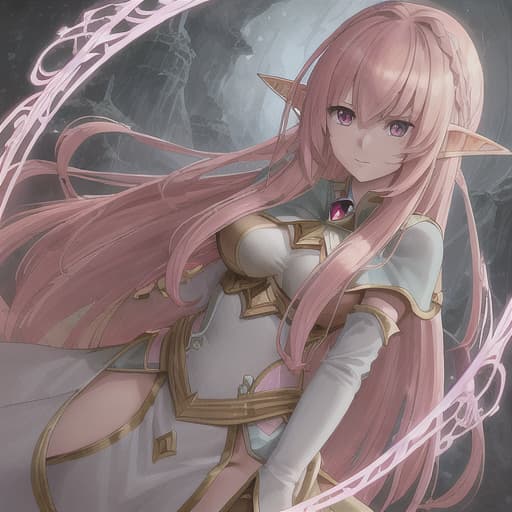  best quality masterpiece detailed light ultra-detailed illutration pink hair elf ear anime girl