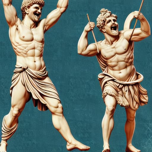  Greek Olympian gods, hysterical laughter, digital art