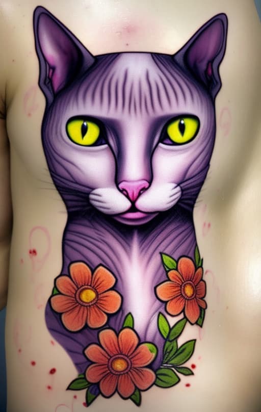  hairless cat with flowers on her skin