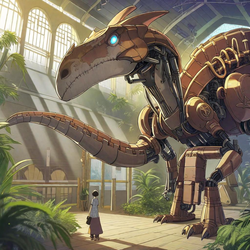  anime artwork, robotic diplodocus dinosaur , anime style, key visual, vibrant, studio anime, highly detailed