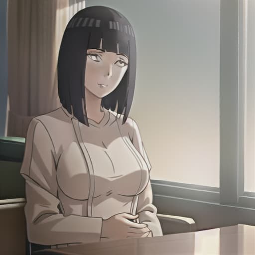  portrait of hinata hyuga sitting in restaurant hyperrealistic, full body, detailed clothing, highly detailed, cinematic lighting, stunningly beautiful, intricate, sharp focus, f/1. 8, 85mm, (centered image composition), (professionally color graded), ((bright soft diffused light)), volumetric fog, trending on instagram, trending on tumblr, HDR 4K, 8K