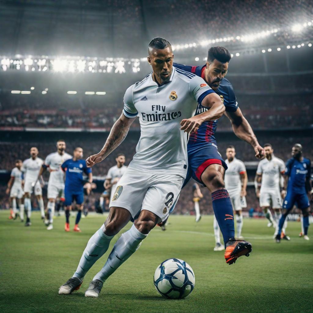  Which soccer team will win the Champions League final? hyperrealistic, full body, detailed clothing, highly detailed, cinematic lighting, stunningly beautiful, intricate, sharp focus, f/1. 8, 85mm, (centered image composition), (professionally color graded), ((bright soft diffused light)), volumetric fog, trending on instagram, trending on tumblr, HDR 4K, 8K